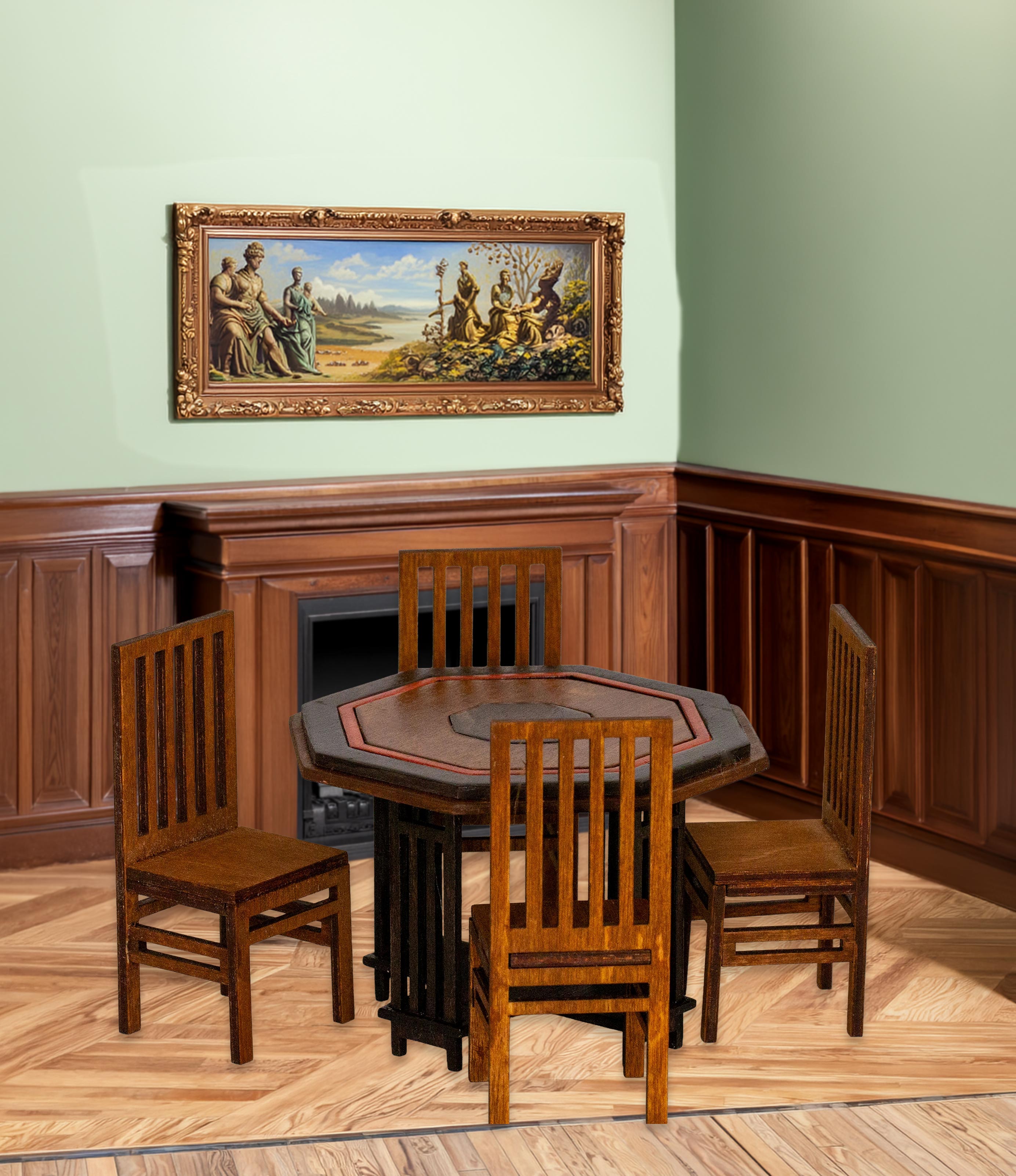 Arts and Crafts Dollhouse Game Table and Chair Set – 1:12 Scale Miniature Furniture Kit