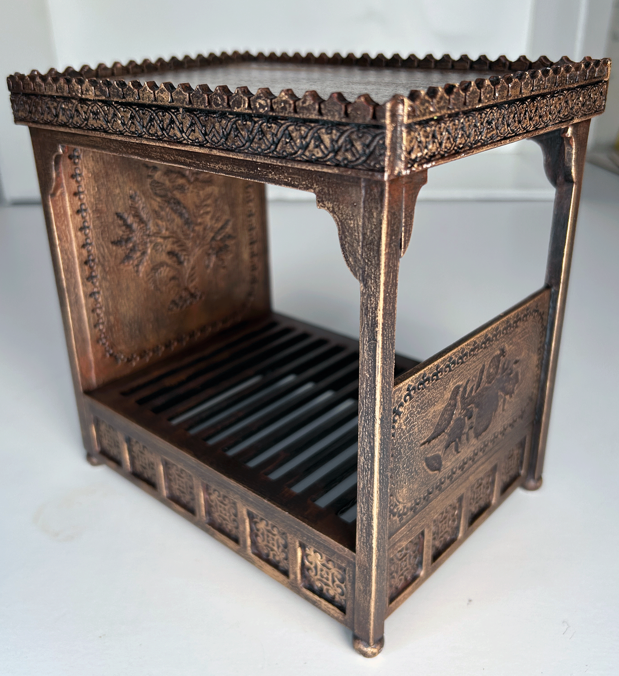 Gothic Full Tester Bed Kit 1:12, 1:24 and 1:6 Scale – Miniature Canopy Bed – Medieval Dollhouse Furniture Kit – Laser Cut Wood DIY