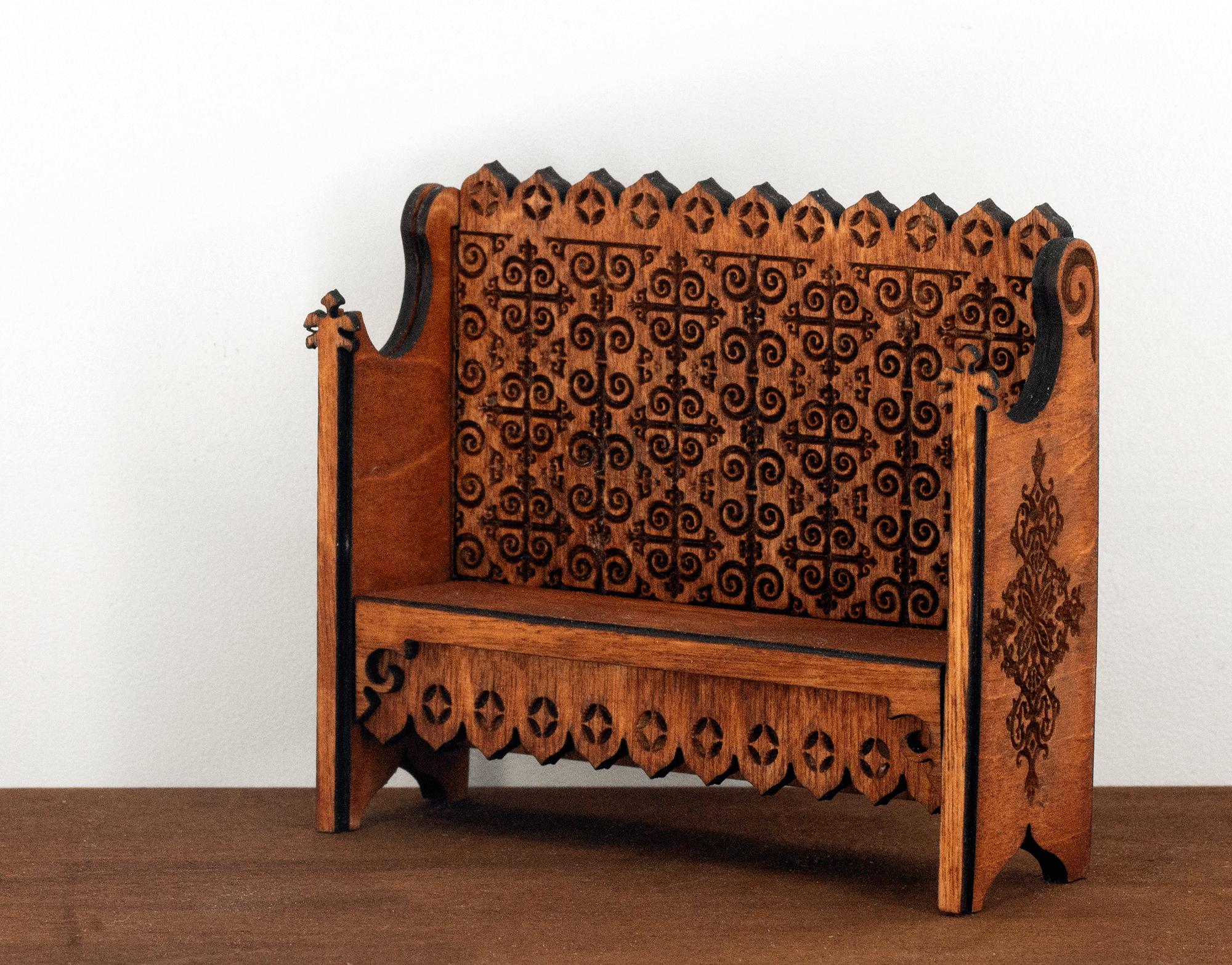 Miniature Medieval Gothic Style Settee or Bench - Unfinished Kit - Available in 1 12 and 1 24 Scale