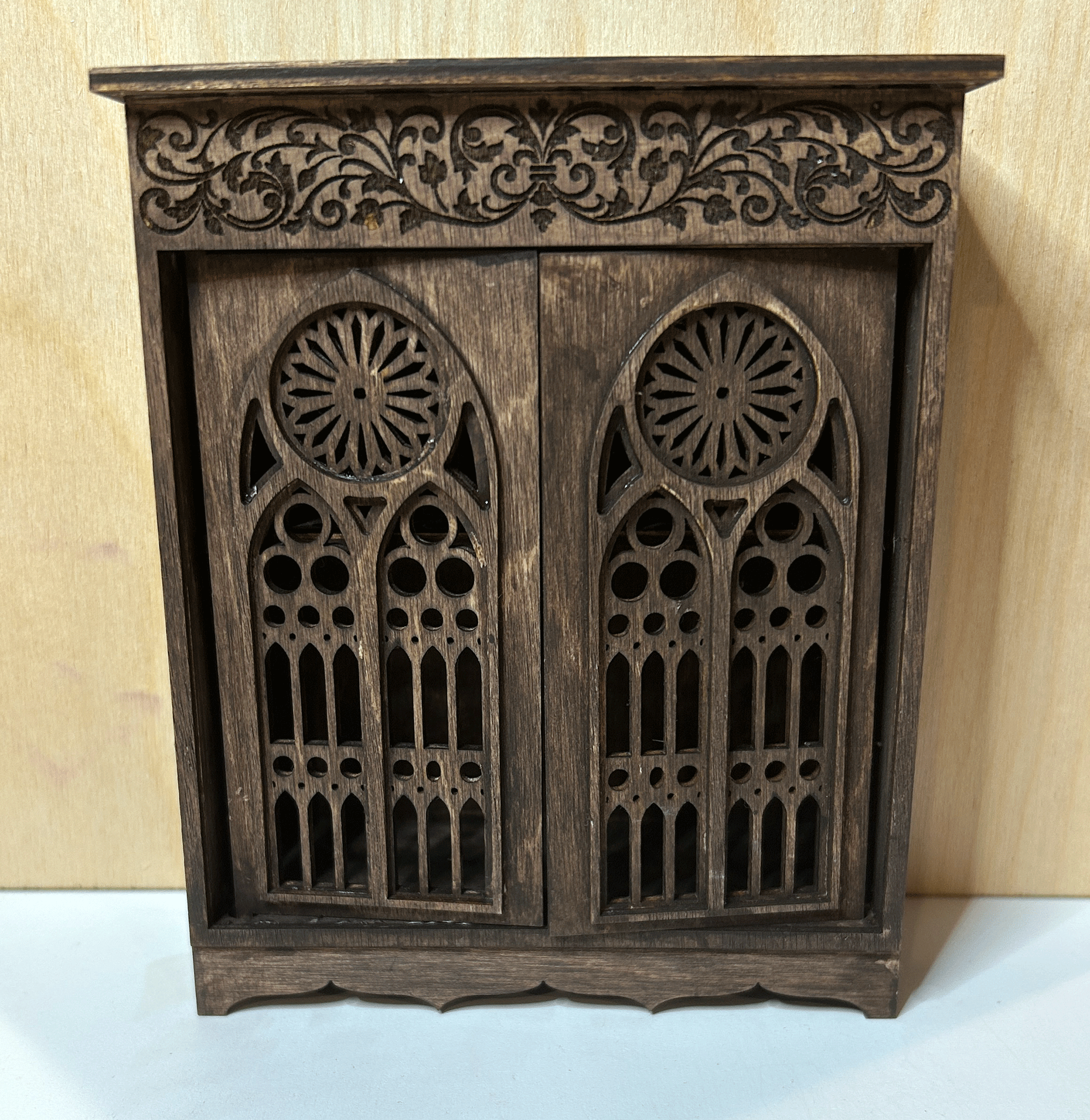 Miniature Medieval Gothic Style Two Door Cabinet - 1 12 or 1 24 Scale Kit